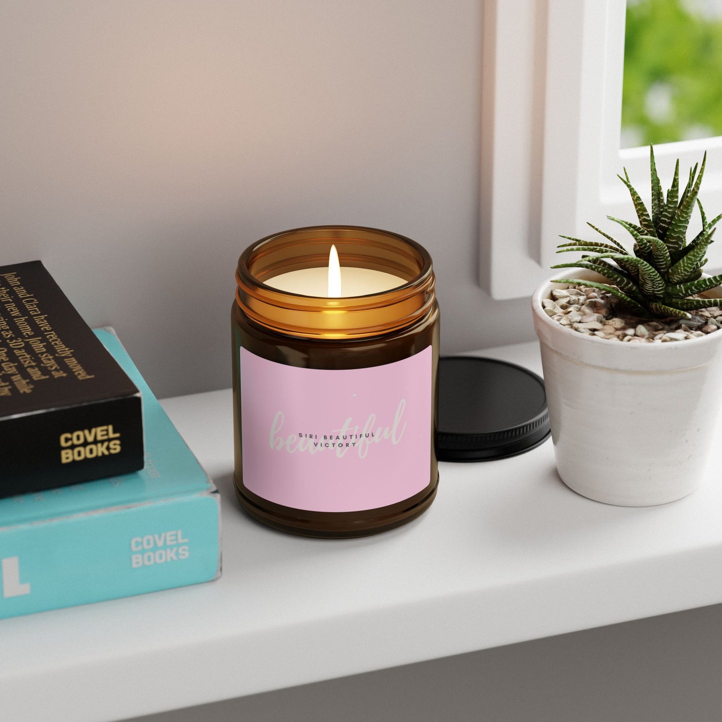 Minimal Pink Label Soy Candle Amber Jar | Scented Candle
