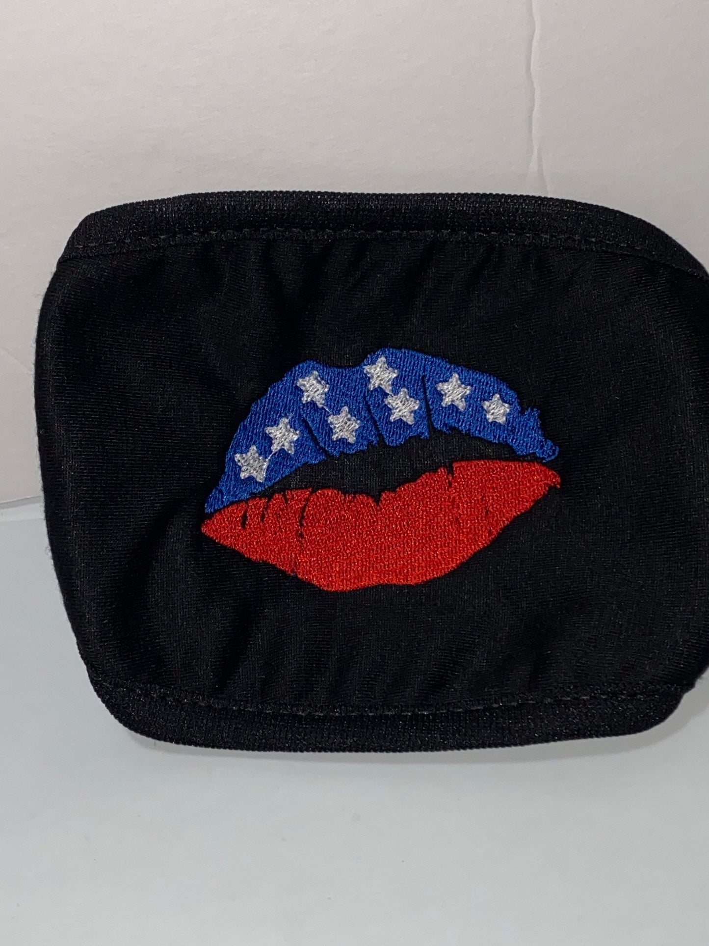 Embroidered Lipstick Face Mask: Patriotic USA Colors