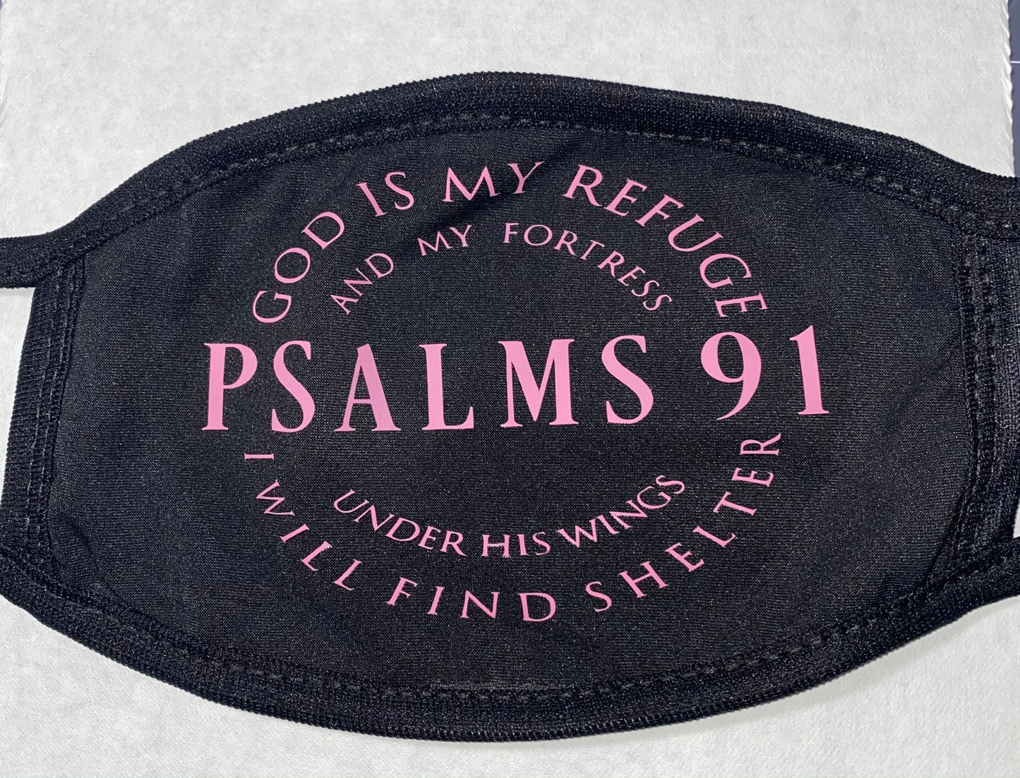 Psalm 91 Face Mask: Thin Cotton, Reusable, Pink Wording