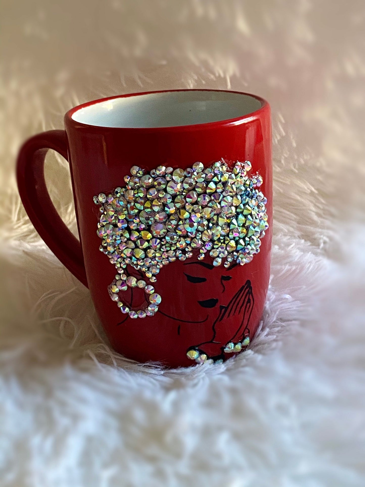 Bling Praying Woman. Red Christian Bling Coffee Mug. 12oz Praying Woman Bling Mug Christian Mug. Blessed Woman. Personalized Gift.