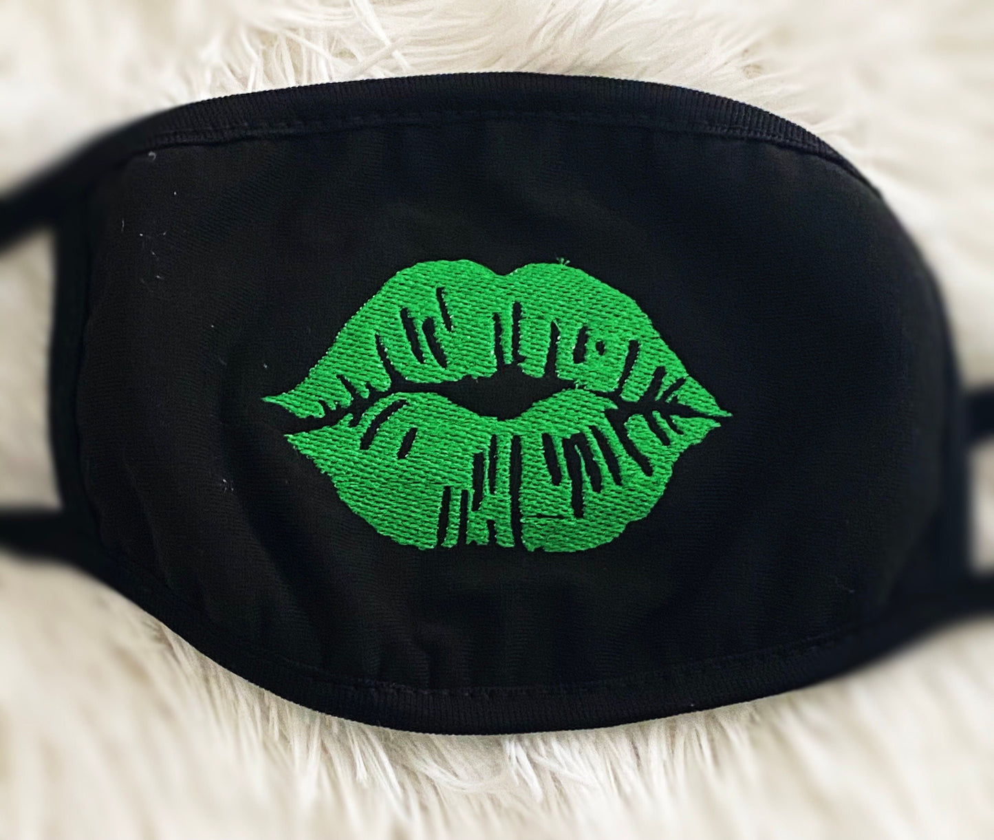 Embroidered Green Lipstick Face Mask - St. Patrick's Day