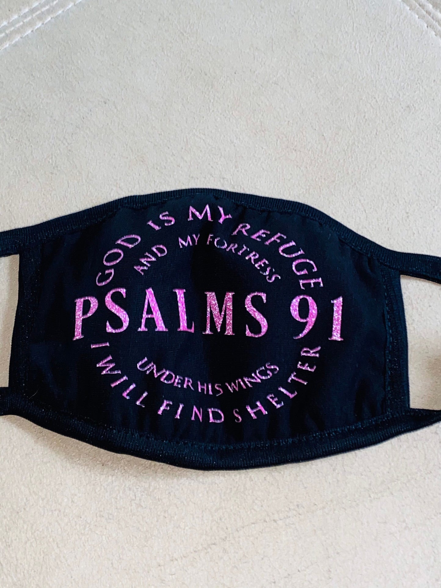 Psalms 91 Face Mask: Pink Glitter Christian Mask