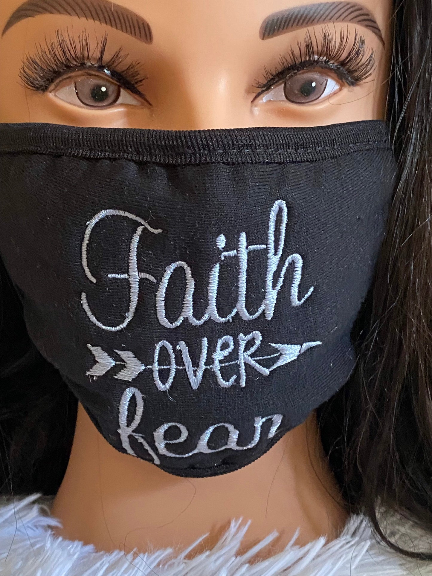 Faith Over Fear Embroidered Face Mask: Christian Reusable Mask