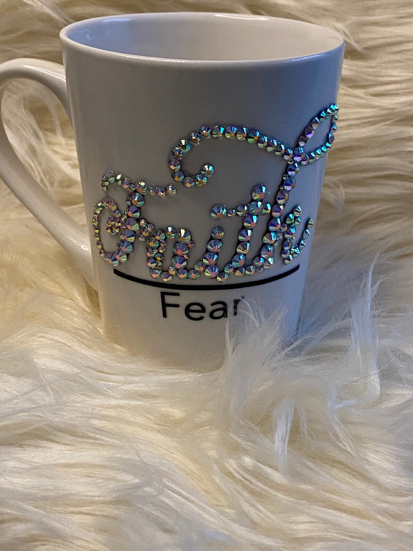 Faith Over Fear Mug: Bling Coffee Cup, Religious Gift