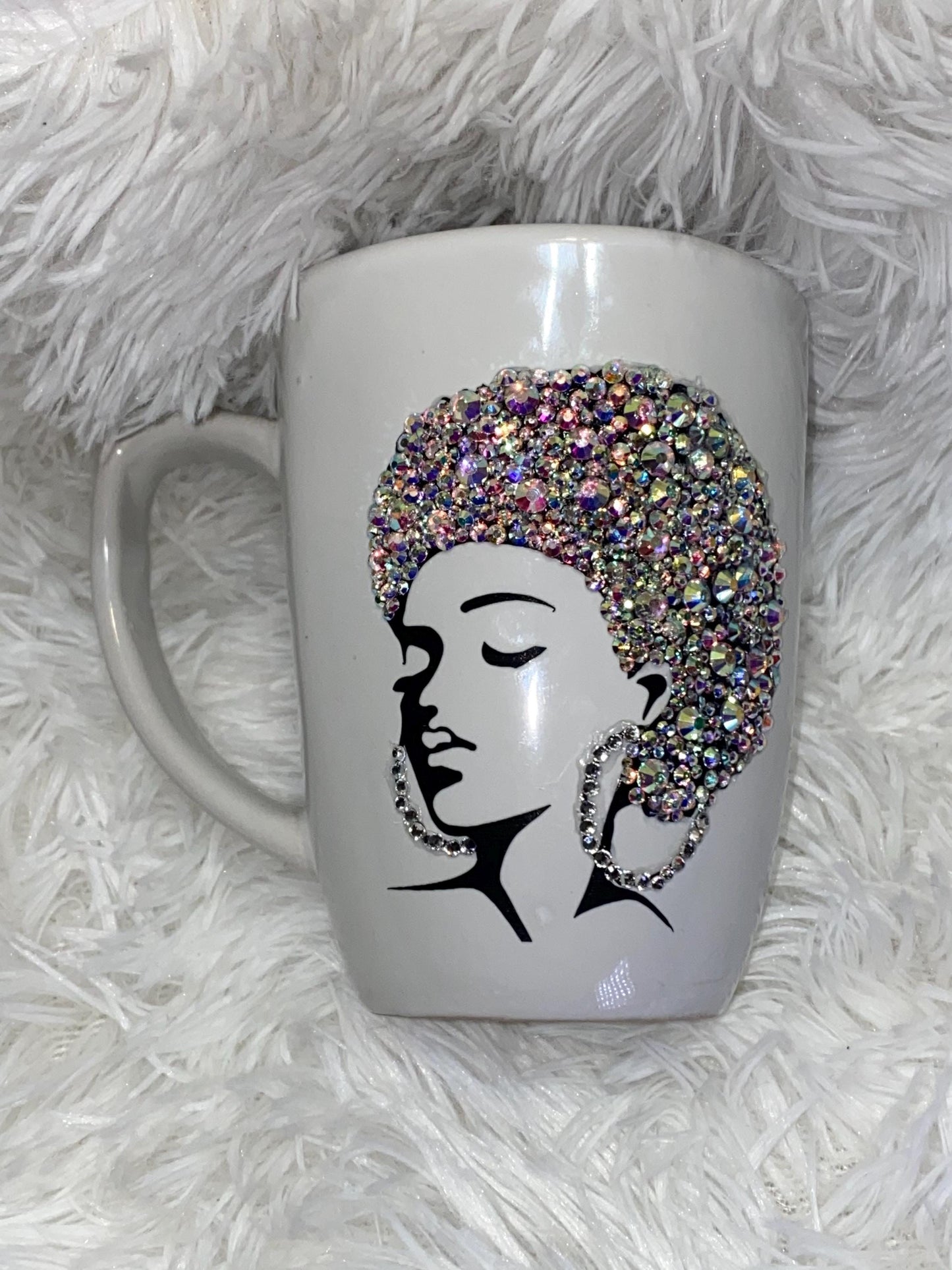 Rhinestone Afro Woman Mug: Personalized Bling Gift, 12oz