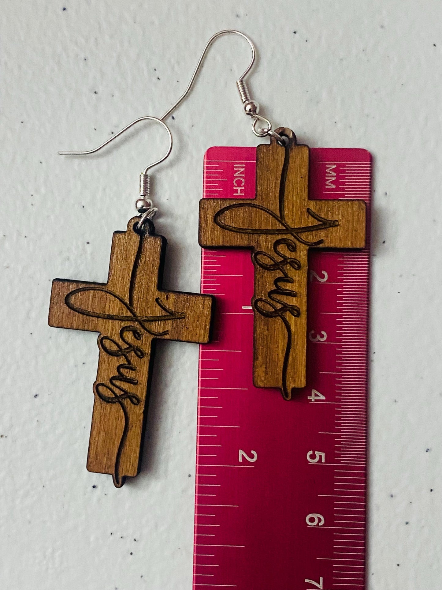 Laser Engraved Wood Jesus Earrings: Faith-Inspired Jewelry