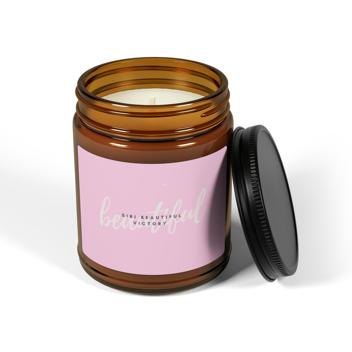 Minimal Pink Label Soy Candle Amber Jar | Scented Candle