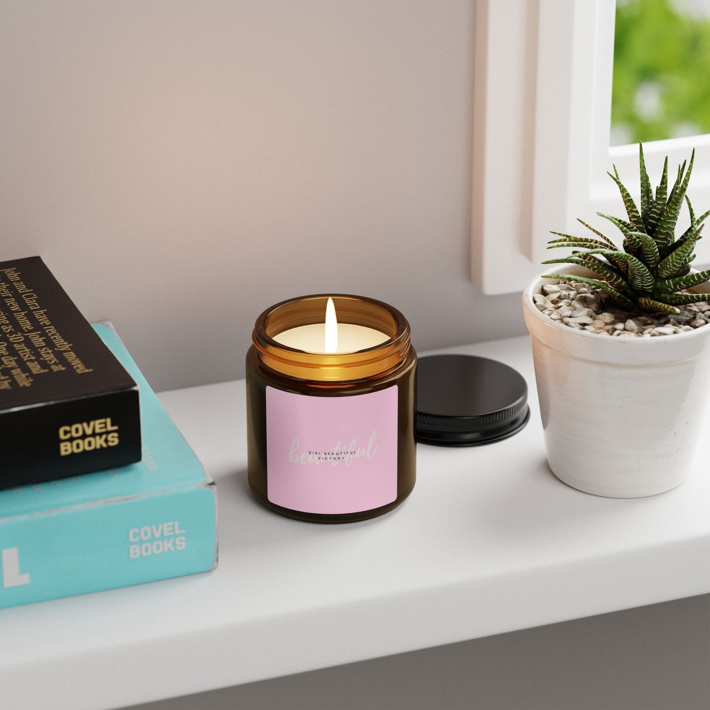 Minimal Pink Label Soy Candle Amber Jar | Scented Candle