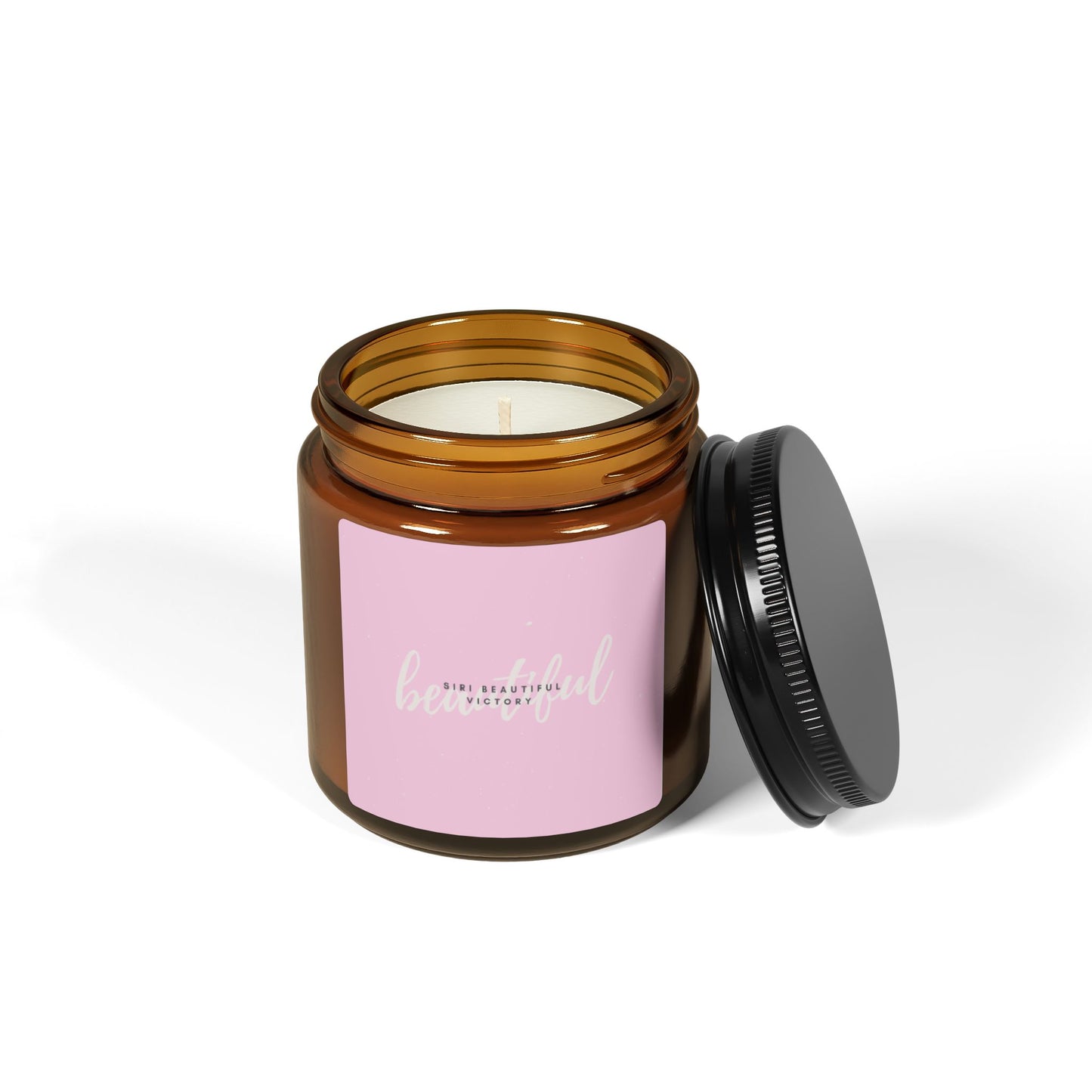 Minimal Pink Label Soy Candle Amber Jar | Scented Candle