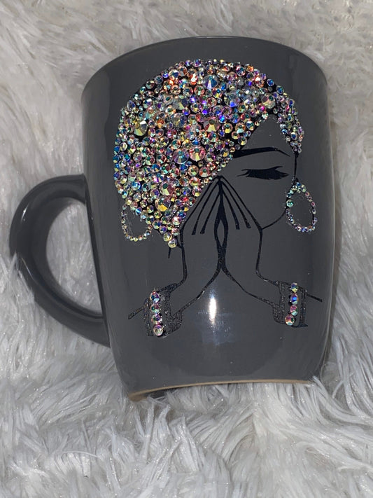 Bling Praying Woman. Christian Bling Coffee Mug. 12oz Praying Woman Bling Mug Christian Mug. Blessed Woman. Personalized Gift.