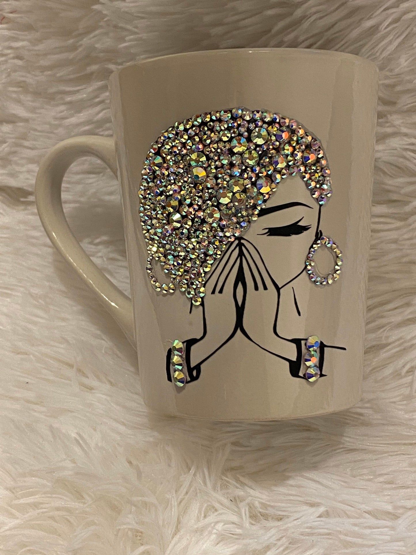 Rhinestone Praying Woman Mug: Christian Gift, Personalized 14oz Mug