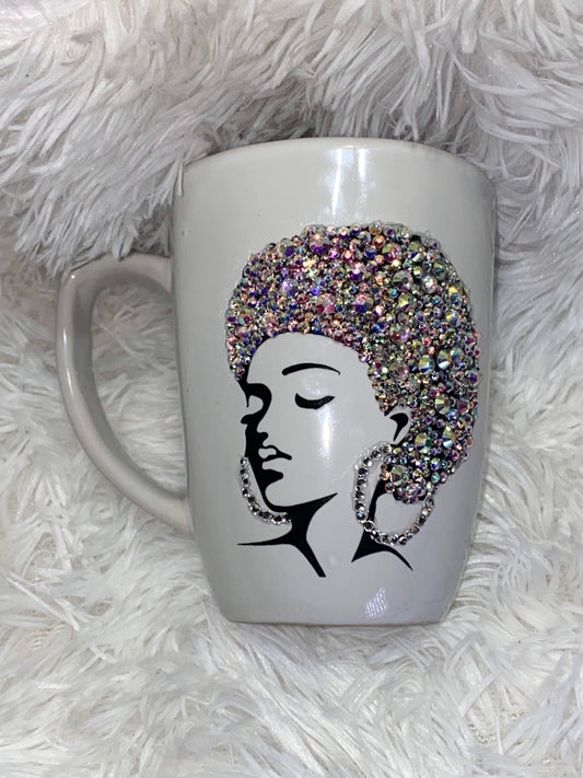 Rhinestone Afro Woman Mug: Personalized Bling Gift, 12oz