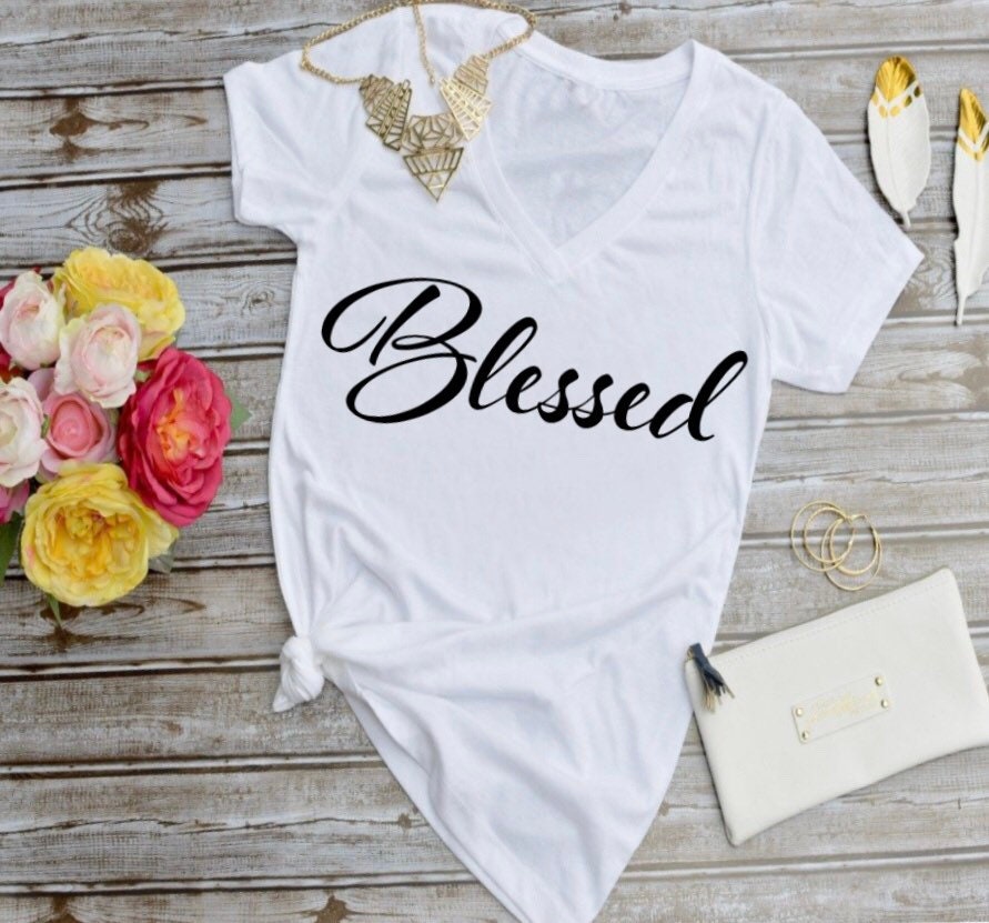 Blessed Women V-neck T-Shirt. Christian. Fitted T-shirt