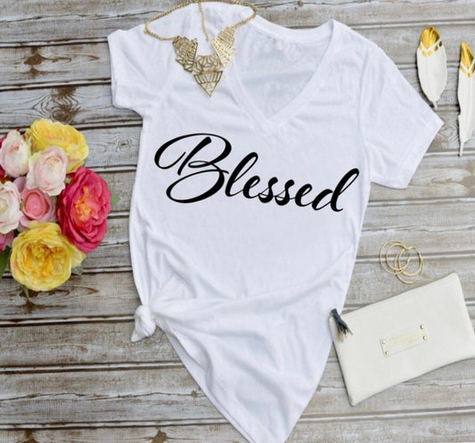 Blessed Women V-neck T-Shirt. Christian. Fitted T-shirt