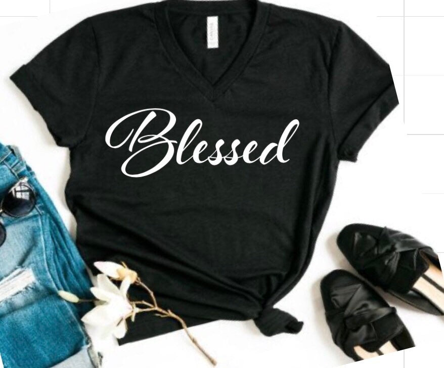 Blessed Christian V-Neck T-Shirt - Fitted Woman's Tee