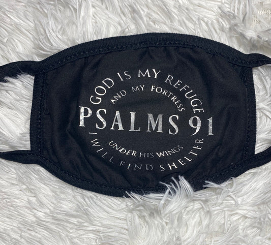 Unisex Silver Letter Face Mask. Psalm 91. Thin Two Layer Cotton Washable Face Mask. Christian Face Mask.Cotton Face Mask. Psalms 91.