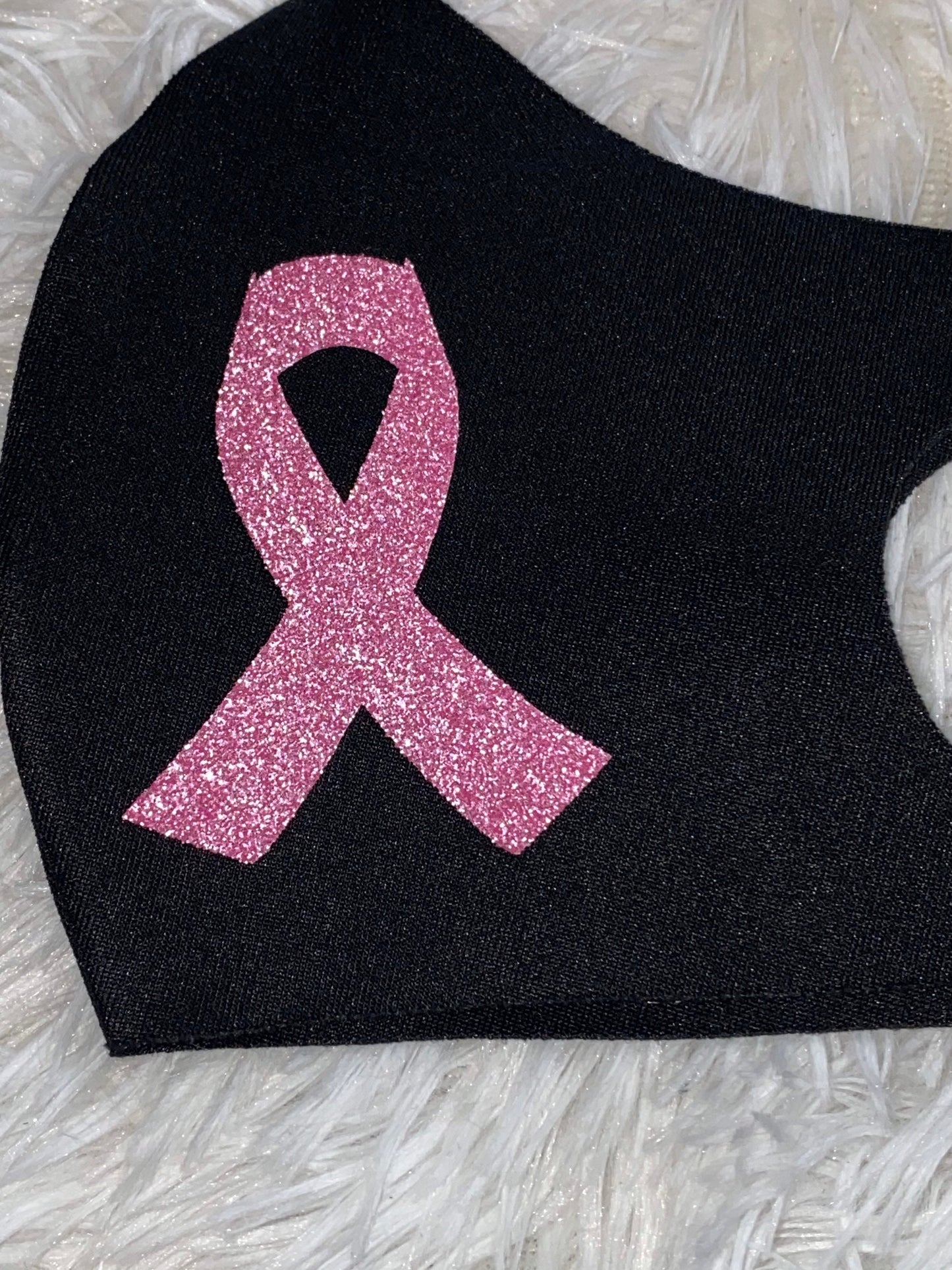 Breast Cancer Awareness Face Mask: Reusable Cotton with Pink Glitter Ribbon
