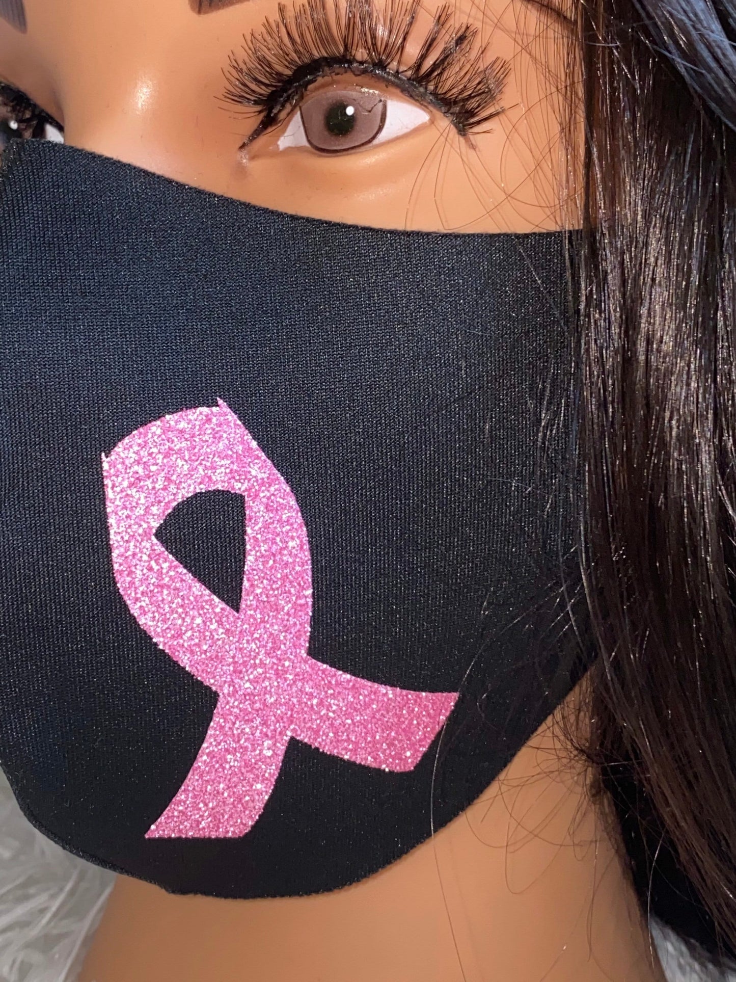 Breast Cancer Awareness Face Mask: Reusable Cotton with Pink Glitter Ribbon