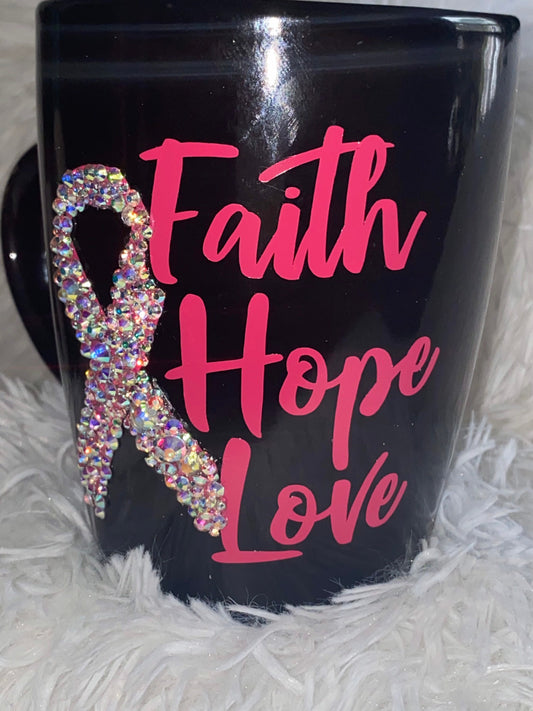 Rhinestone Breast Cancer Awareness Mug - 12oz Survivor Gift