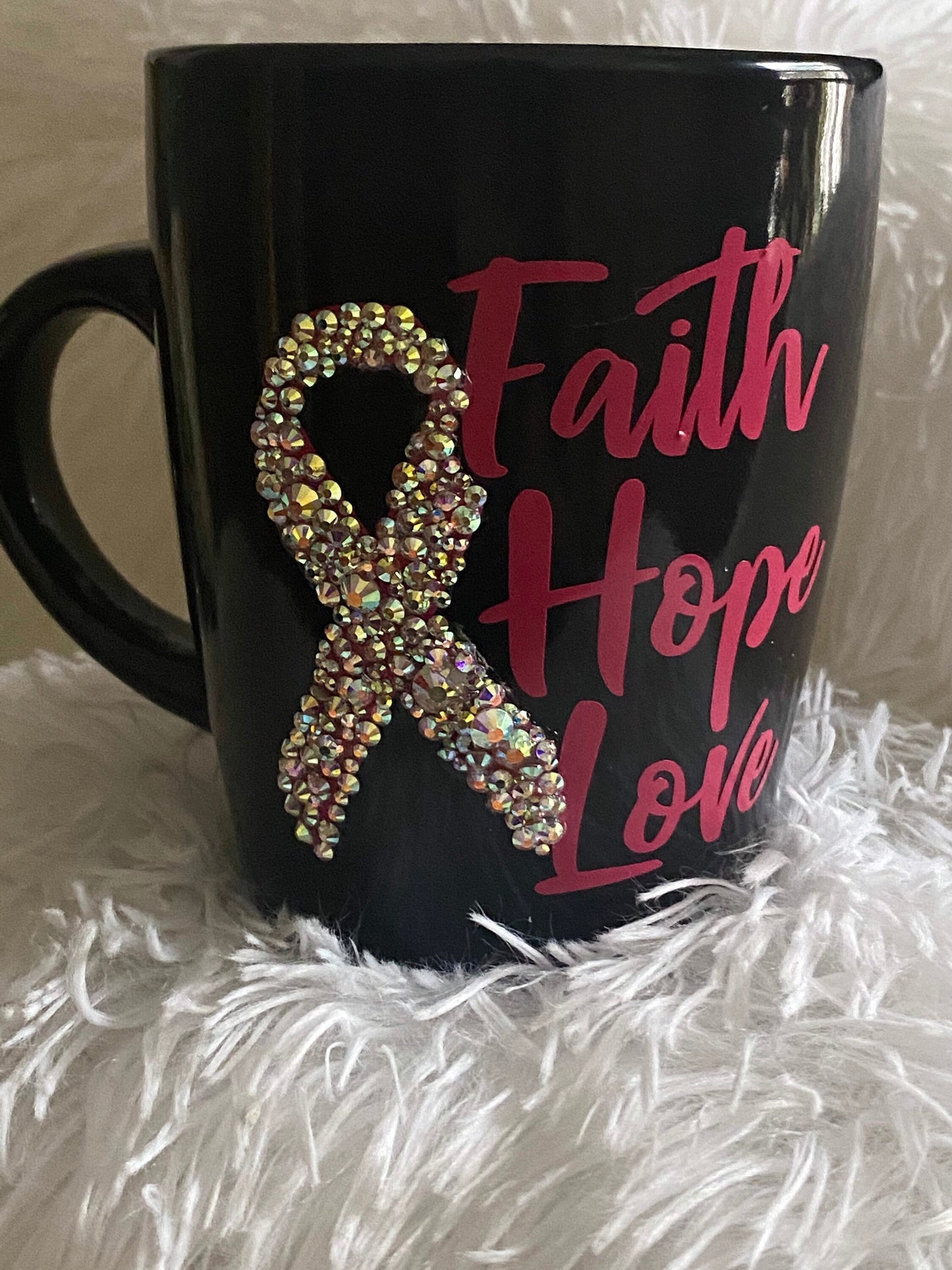 Rhinestone Breast Cancer Awareness Mug - 12oz Survivor Gift