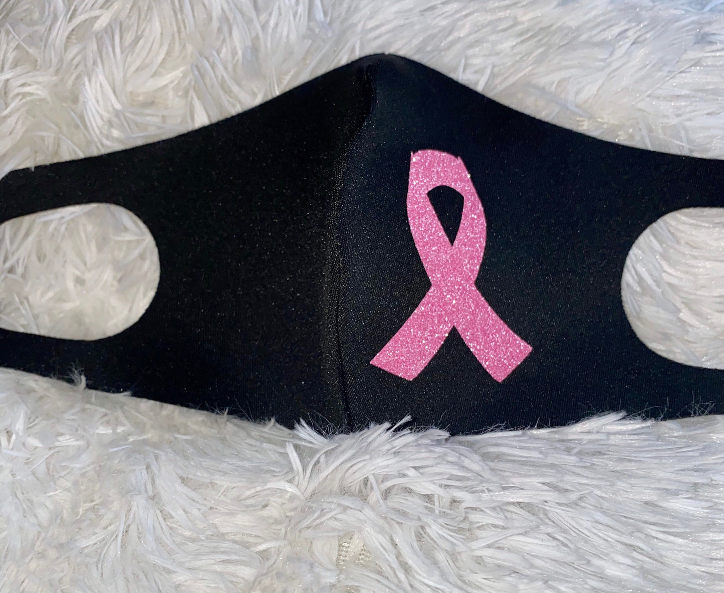 Breast Cancer Awareness Face Mask: Reusable Cotton with Pink Glitter Ribbon
