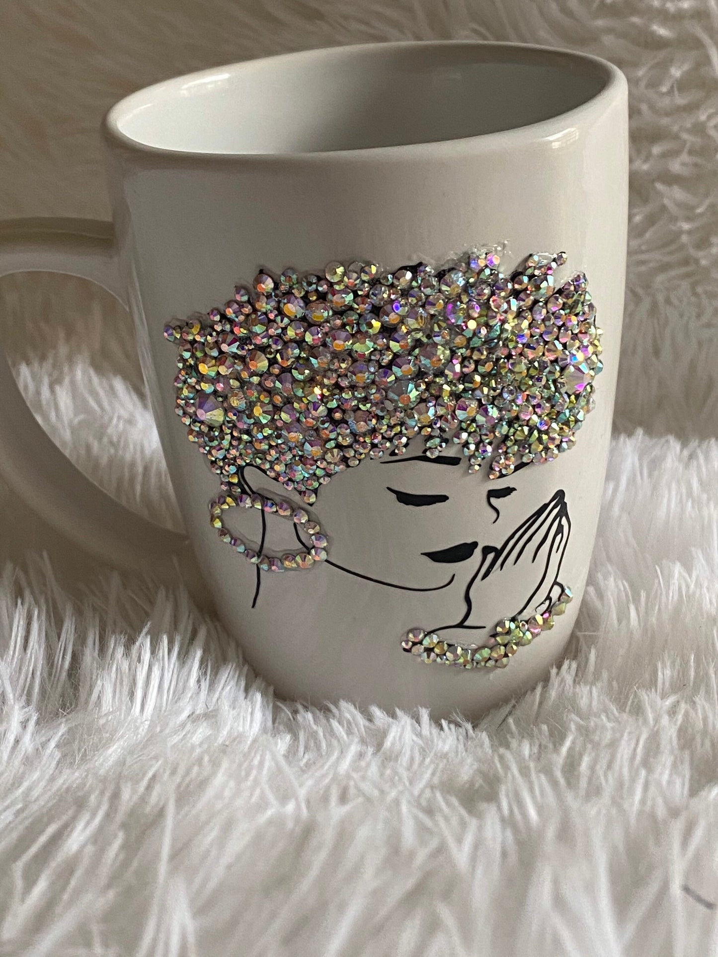 Bling Praying Woman Coffee Mug - Christian Gift, Personalized 12oz Mug