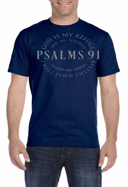 Psalms 91 T-Shirt: Navy Blue Christian Apparel