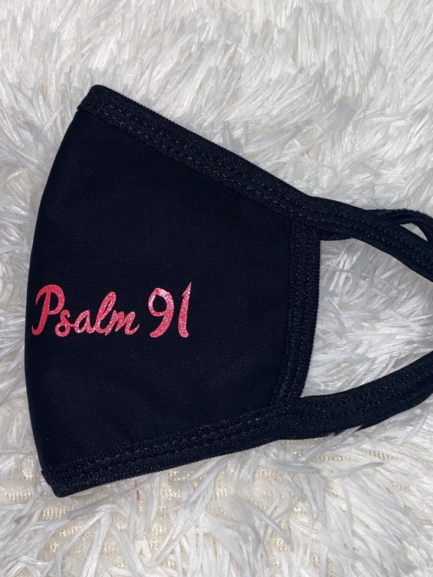 Psalm 91 Face Mask: Pink Glitter Letter, Two Layer Cotton