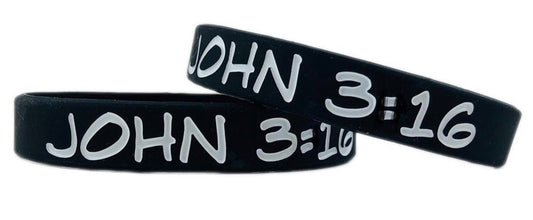John 3:16 Bracelet. Christian Wrist Bracelets. 1/2 Wide Classic Silicone Wristband. 8” around-universal size.