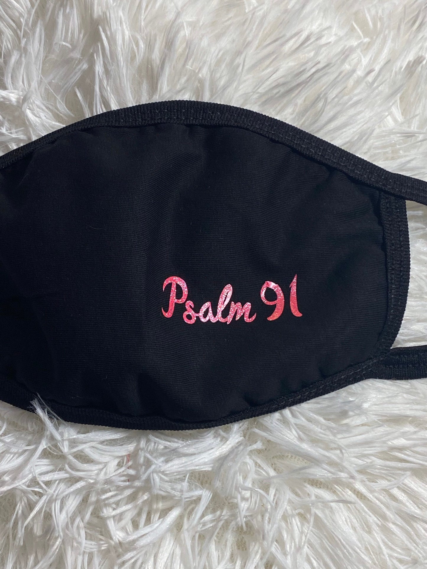 Psalm 91 Face Mask: Pink Glitter Letter, Two Layer Cotton