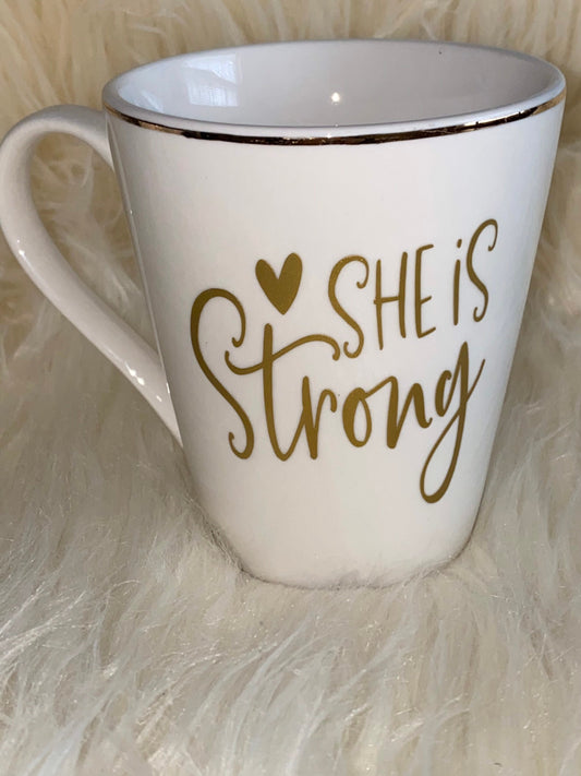 Christian Coffee Mug. “She is Strong” Coffee Mug. Faith Coffee Cup Christmas Gift | Cute Coffee Mug