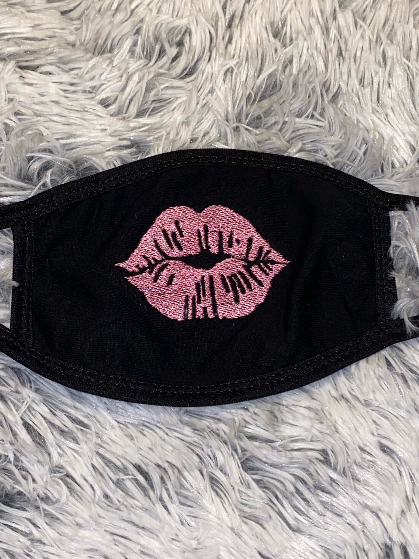 Embroidered Lipstick Lips Face Mask: Reusable Cotton Mask
