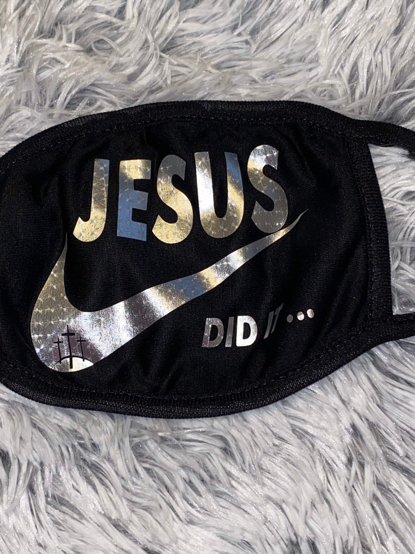 Jesus Did It Face Mask: Silver Lettering Christian Mask