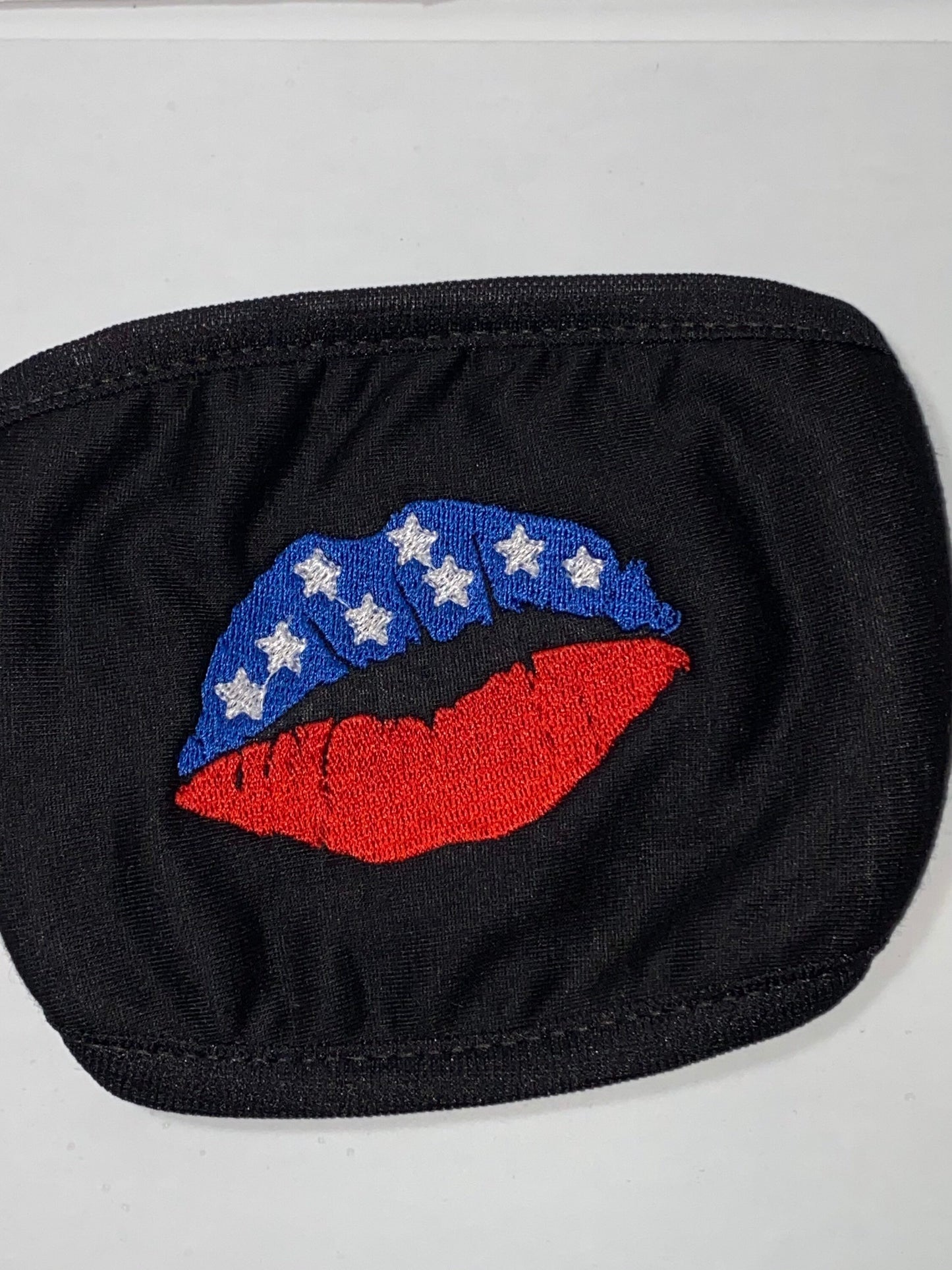 Embroidered Lipstick Face Mask: Patriotic USA Colors