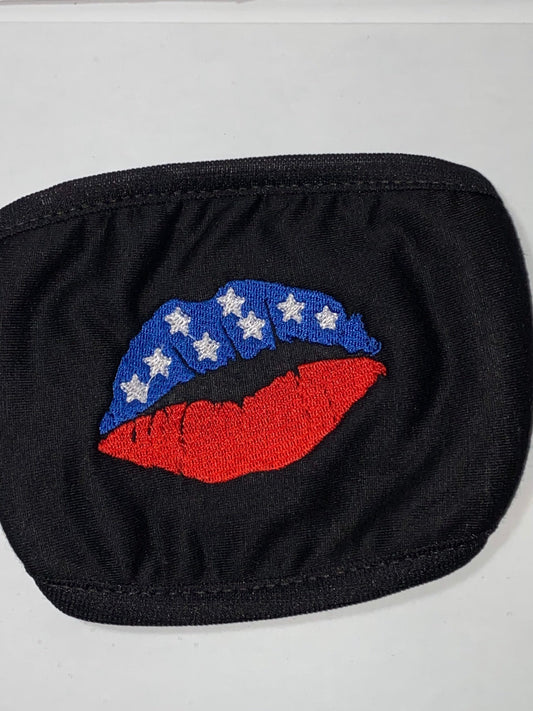 Embroidered Lipstick Face Mask: Patriotic USA Colors