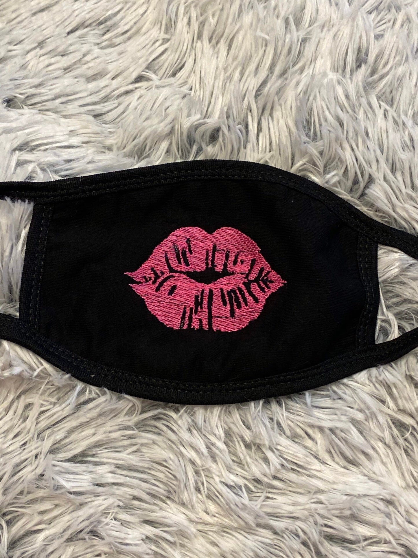Embroidered Lipstick Lips Face Mask: Reusable Cotton Mask