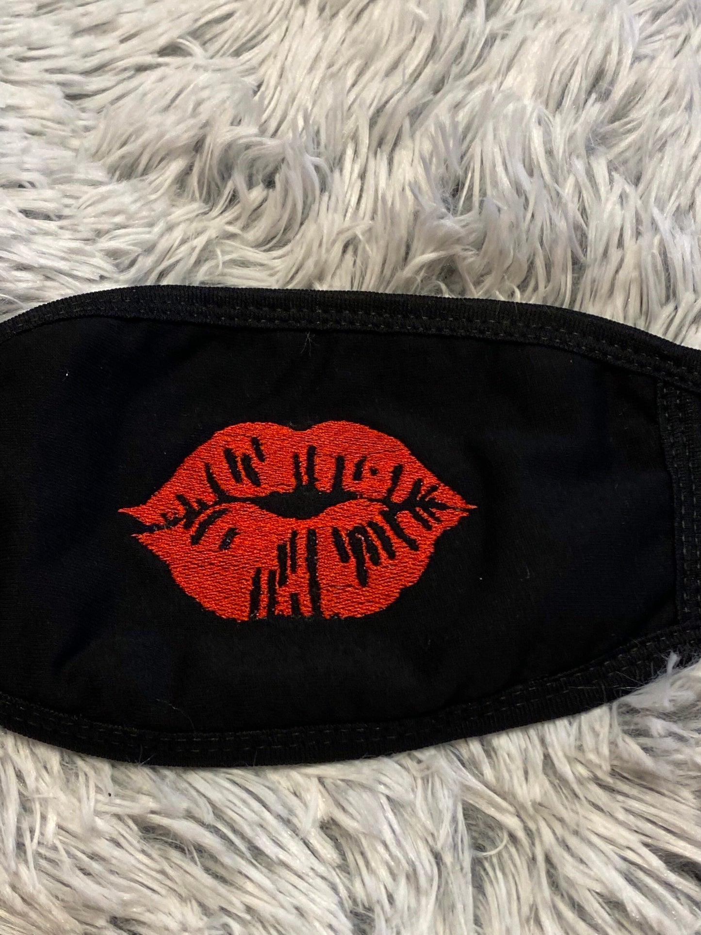Embroidered Lipstick Lips Face Mask: Reusable Cotton Mask