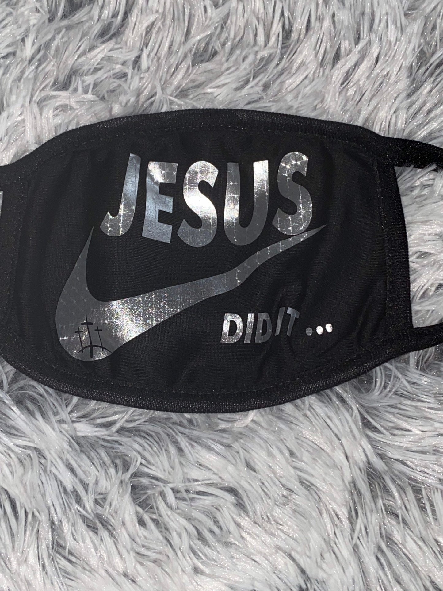 Jesus Did It Face Mask: Silver Lettering Christian Mask