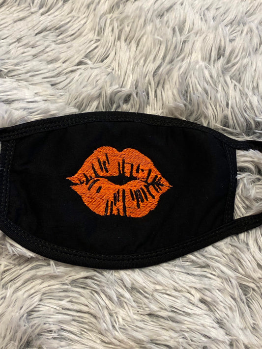 Embroidered Lips Cotton Face Mask - Washable Reusable Kiss Mask