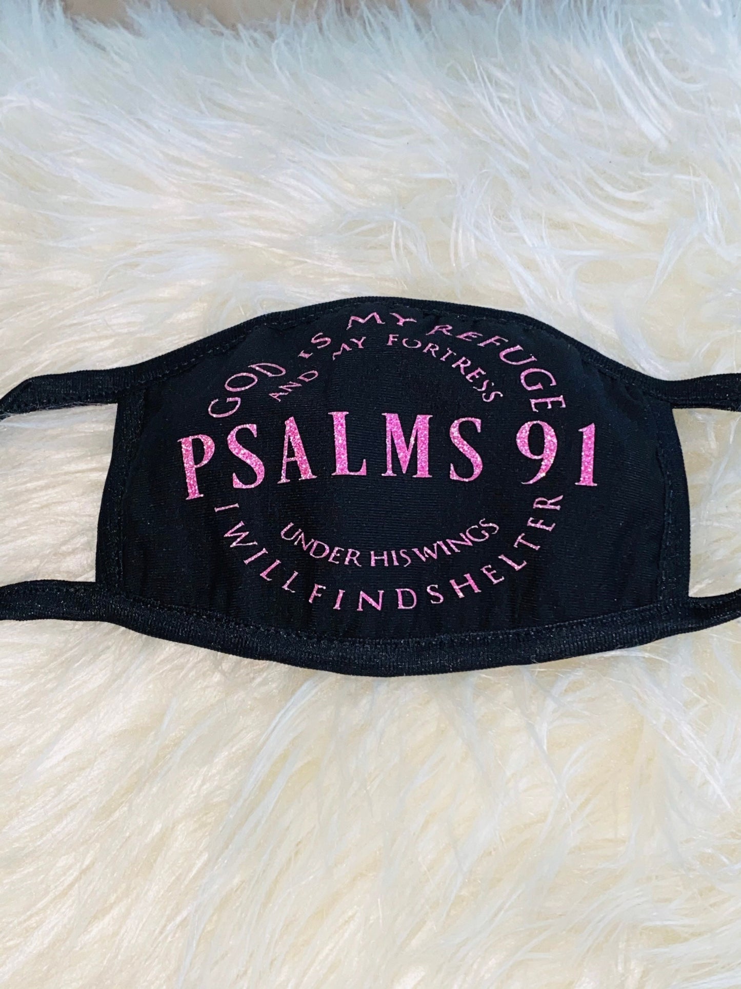 Psalms 91 Face Mask: Pink Glitter Christian Mask