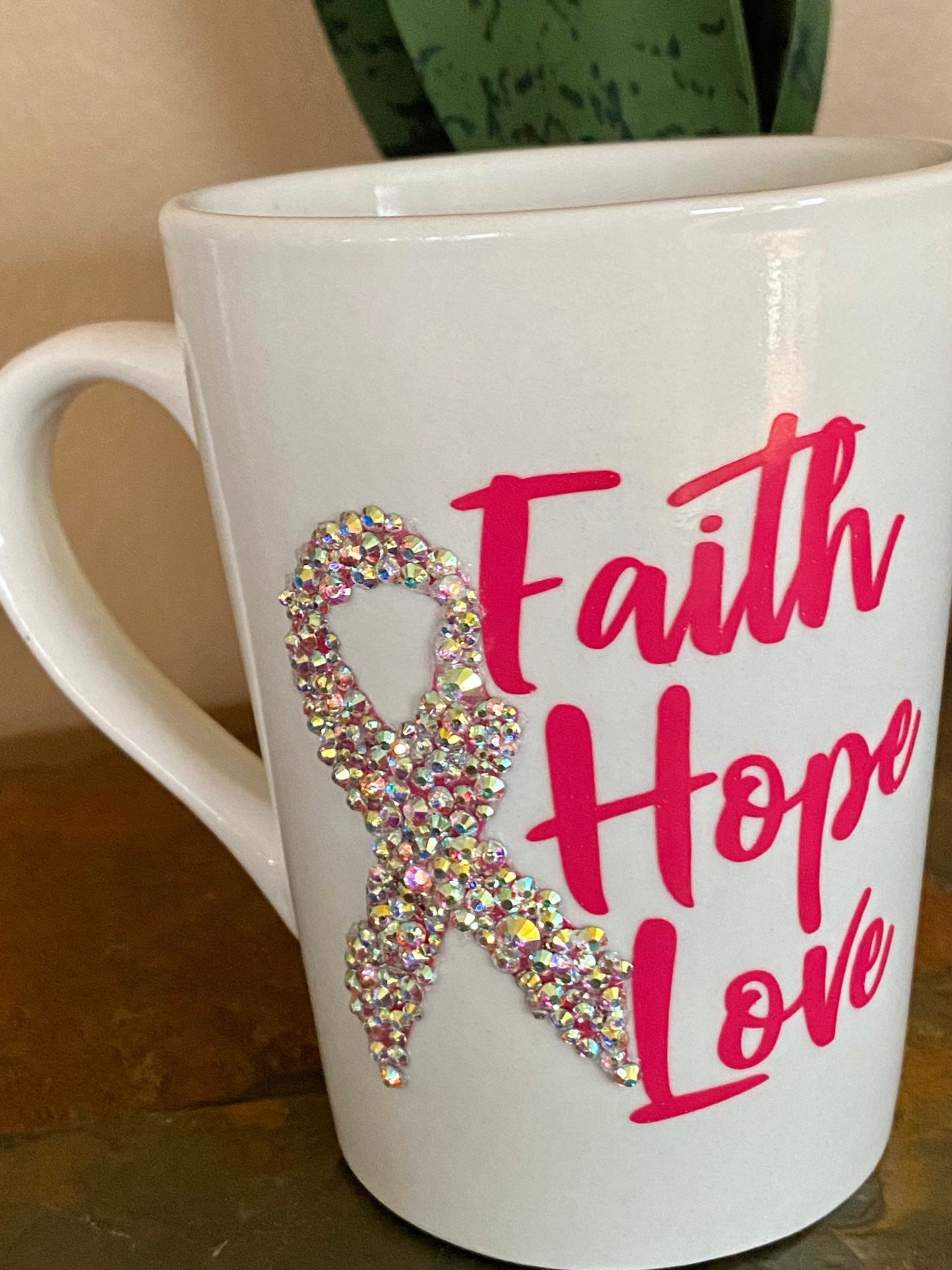 Bling Breast Cancer Awareness Mug: Pink Ribbon Survivor Gift 14oz