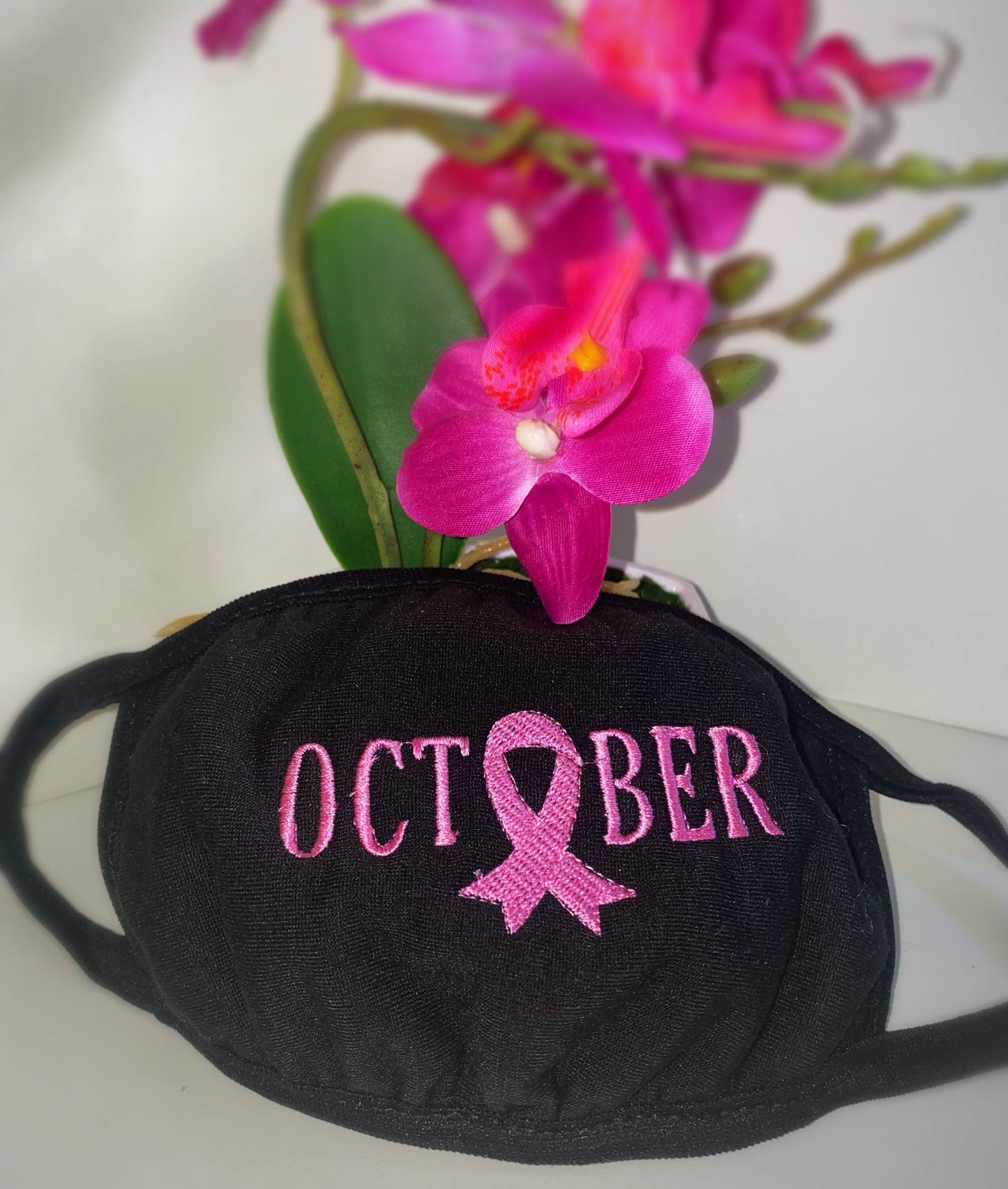 Embroidered Breast Cancer Awareness Face Mask: October Ribbon
