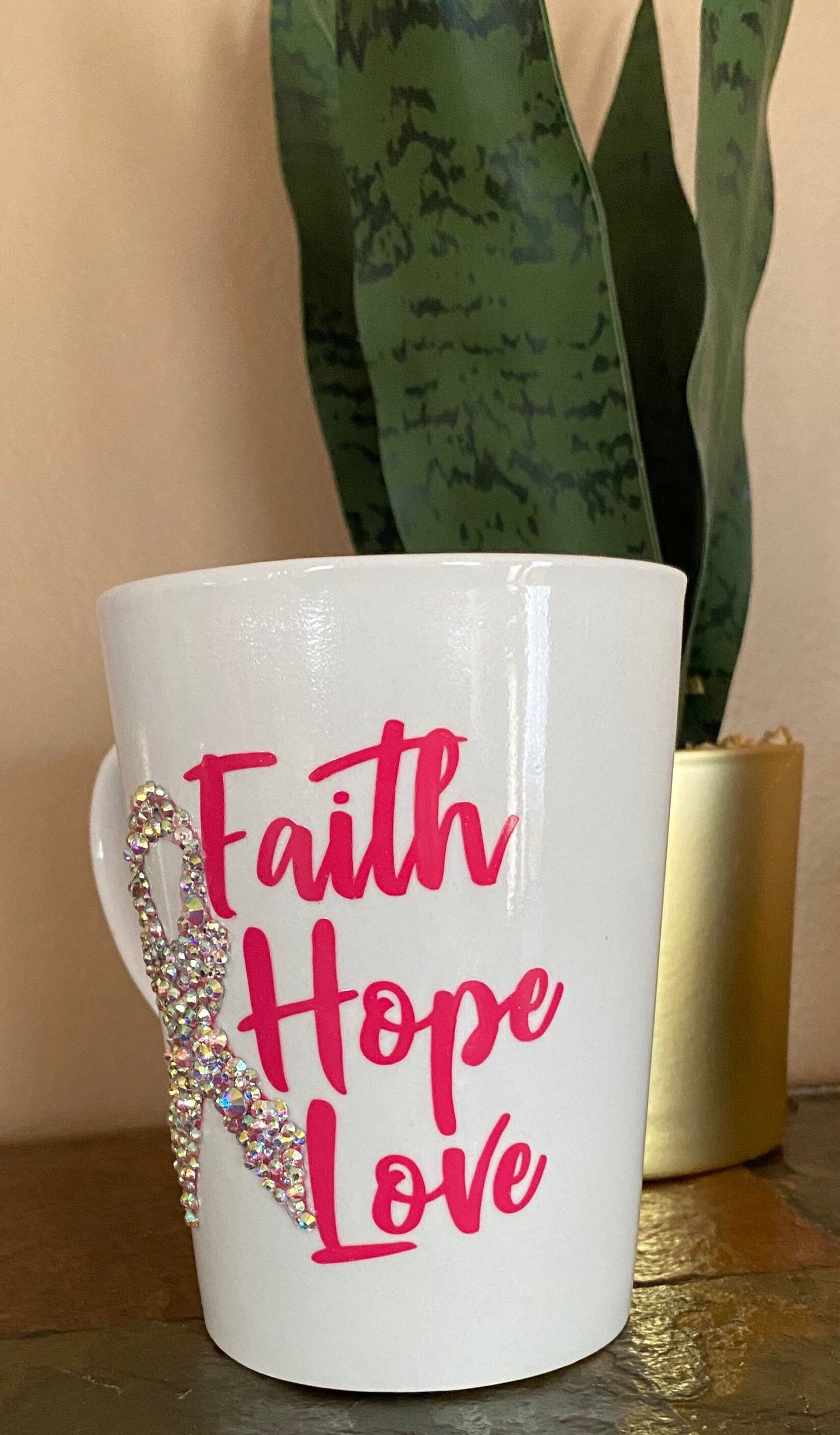 Bling Breast Cancer Awareness Mug: Pink Ribbon Survivor Gift 14oz