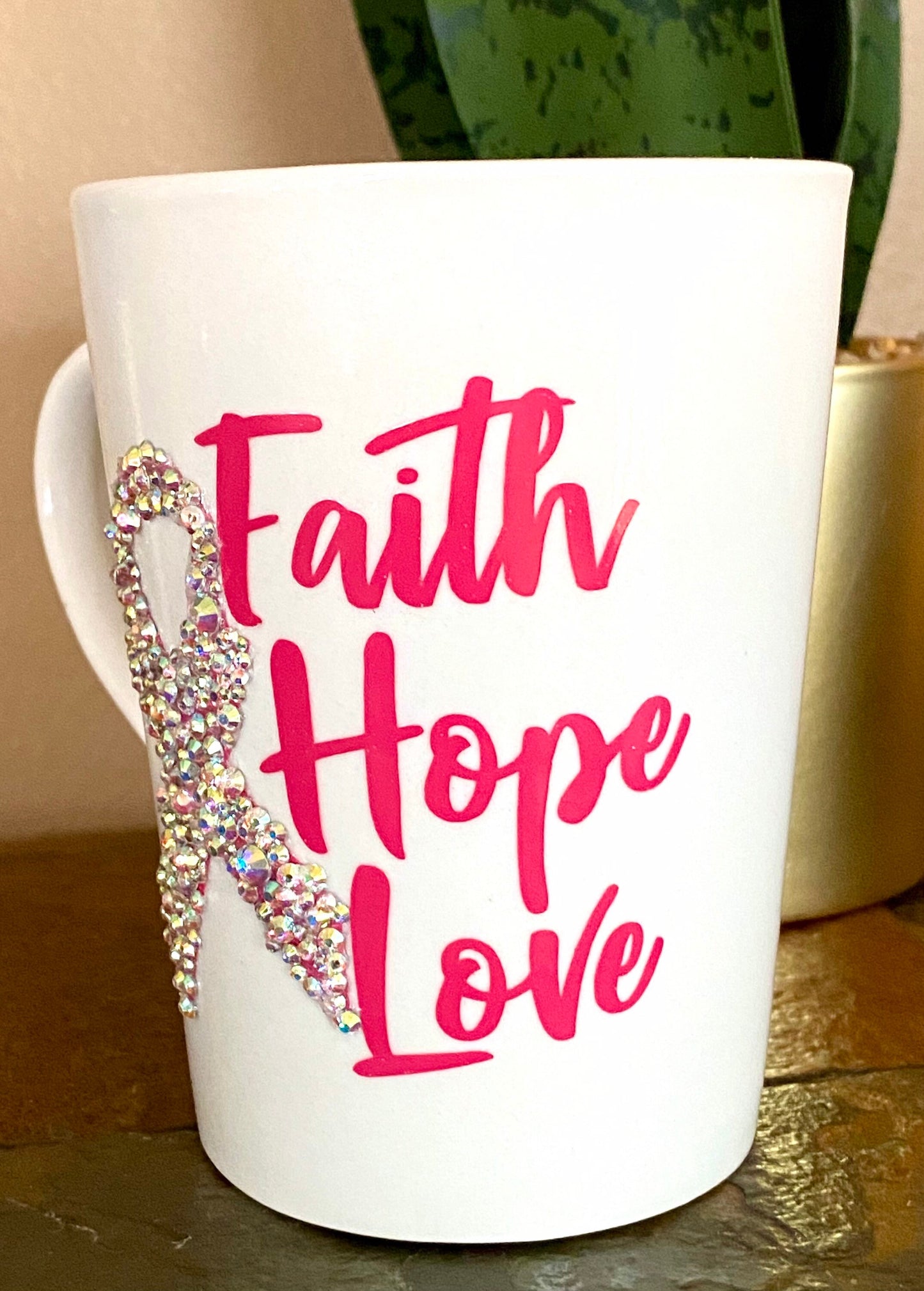 Bling Breast Cancer Awareness Mug: Pink Ribbon Survivor Gift 14oz