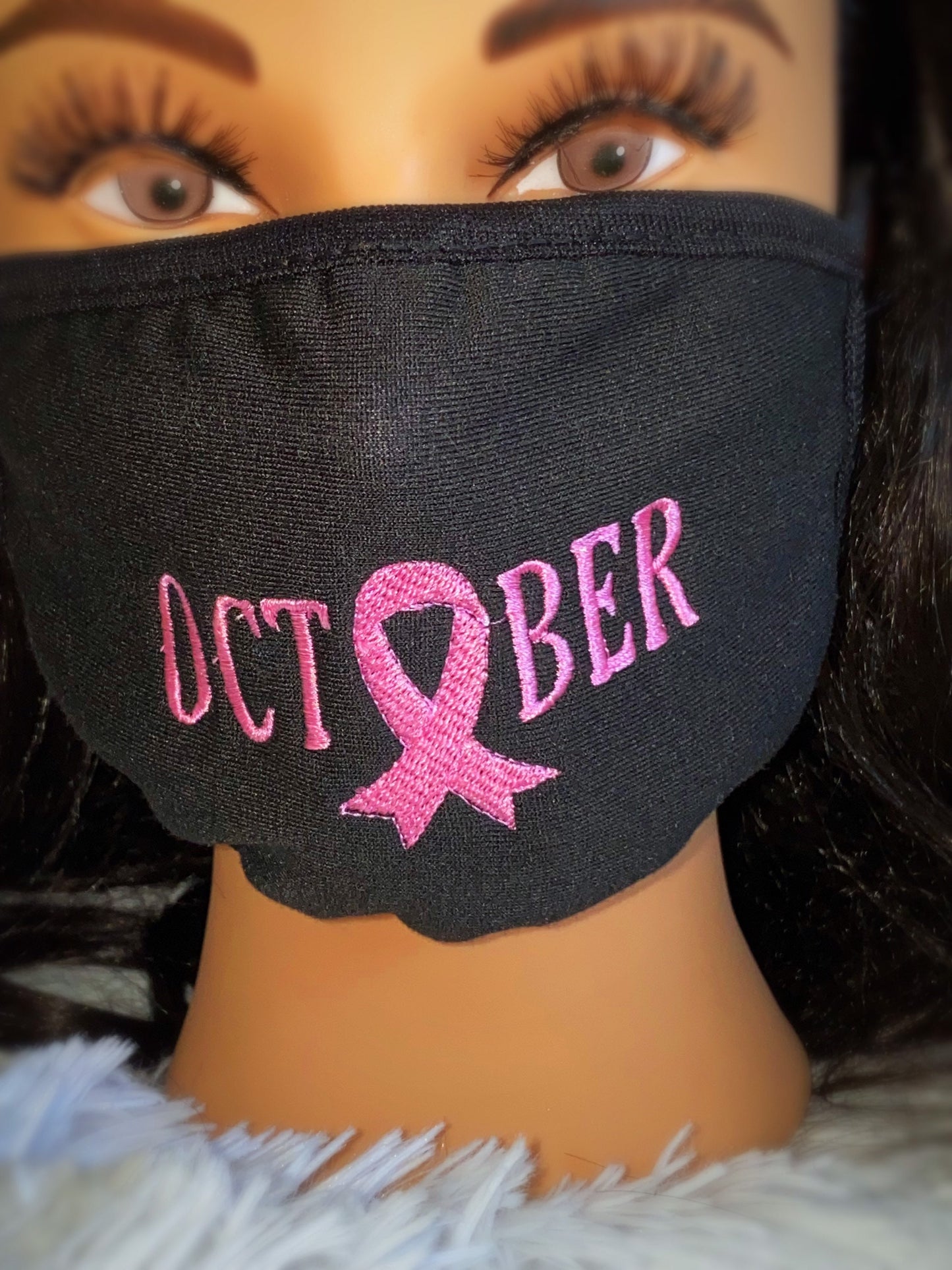 Embroidered Breast Cancer Awareness Face Mask: October Ribbon