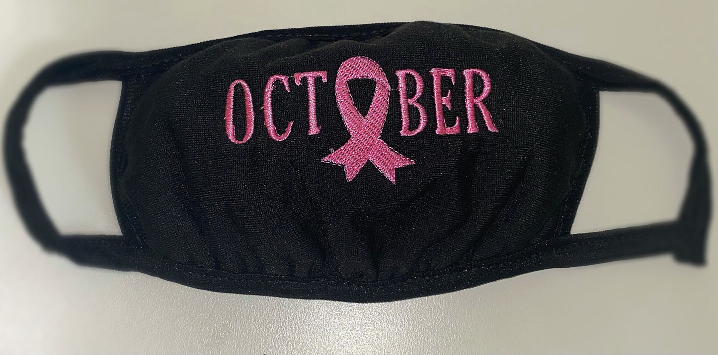 Embroidered Breast Cancer Awareness Face Mask: October Ribbon