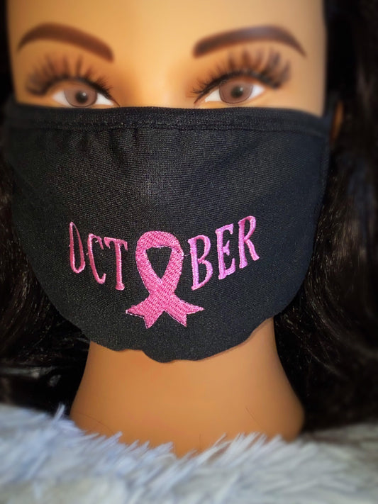 Embroidered Breast Cancer Awareness Face Mask: October Ribbon