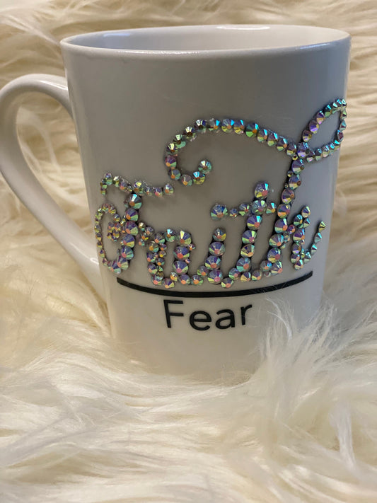 Faith Over Fear Mug: Bling Coffee Cup, Religious Gift