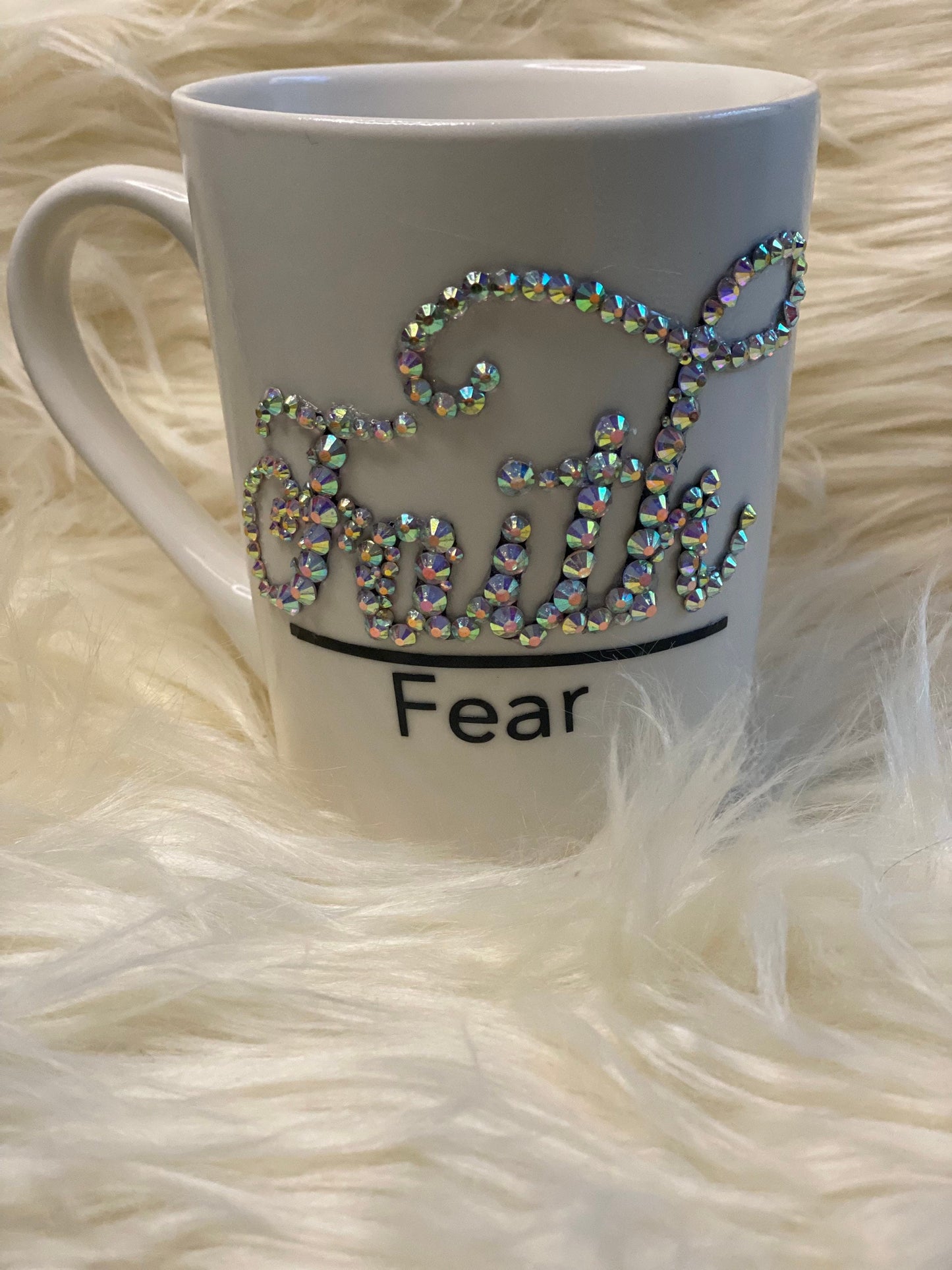 Faith Over Fear Mug: Bling Coffee Cup, Religious Gift