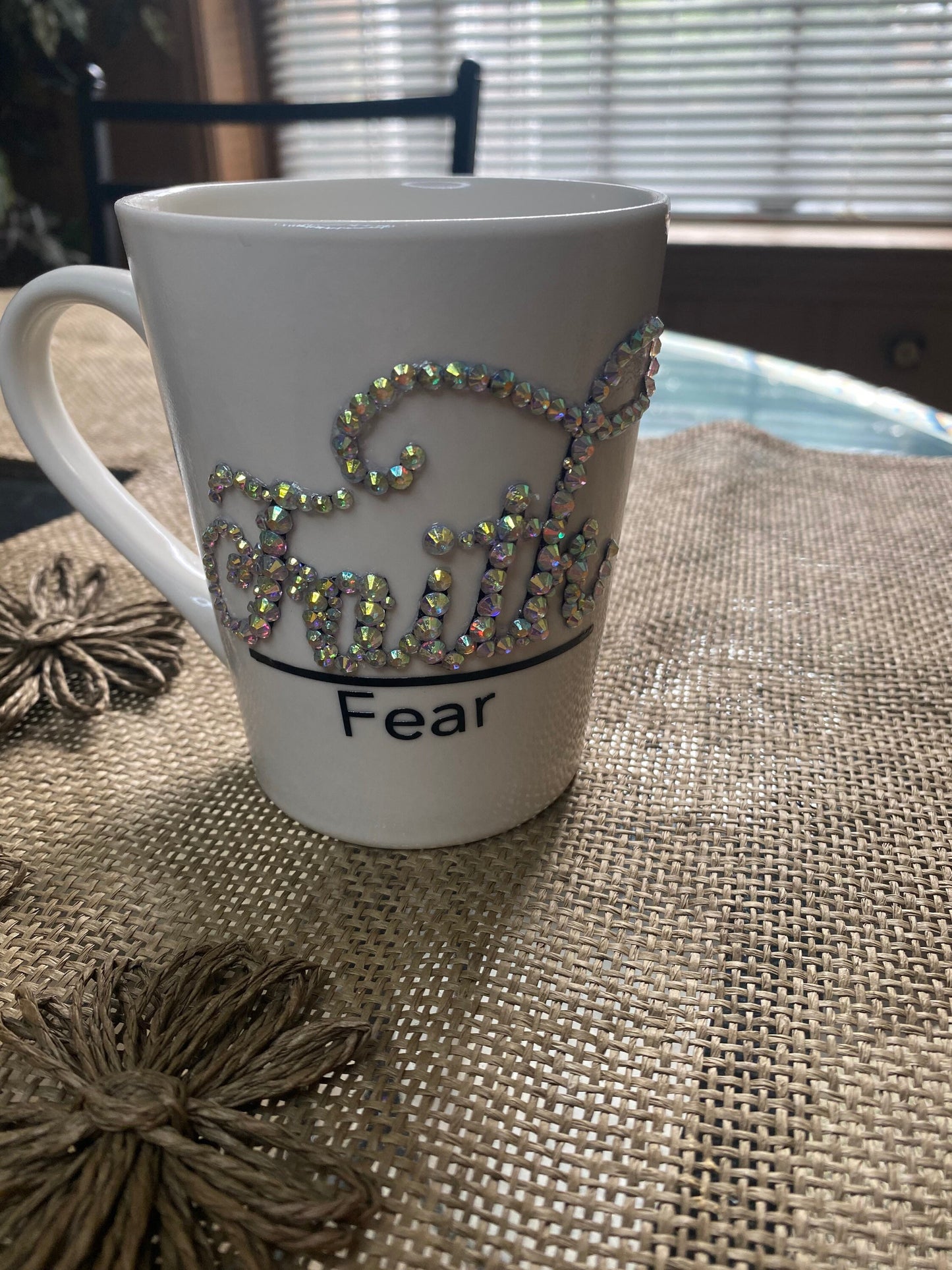 Faith Over Fear Mug: Bling Coffee Cup, Religious Gift